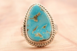 Genuine Kingman Turquoise Sterling Silver Native American Ring